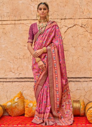 Magenta and Pink Silk Print Work Trendy Saree