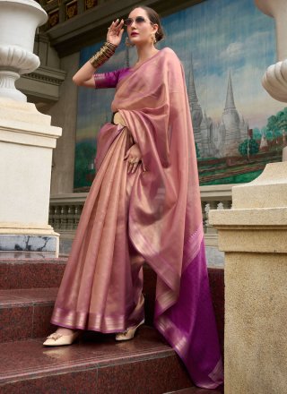 Magenta and Pink Weaving Work Tissue Designer Sari