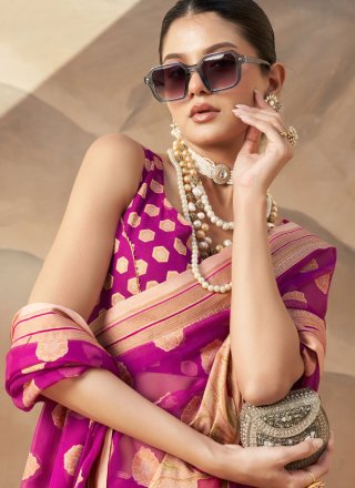 Magenta and Rani Georgette Weaving Work Classic Saree for Ceremonial