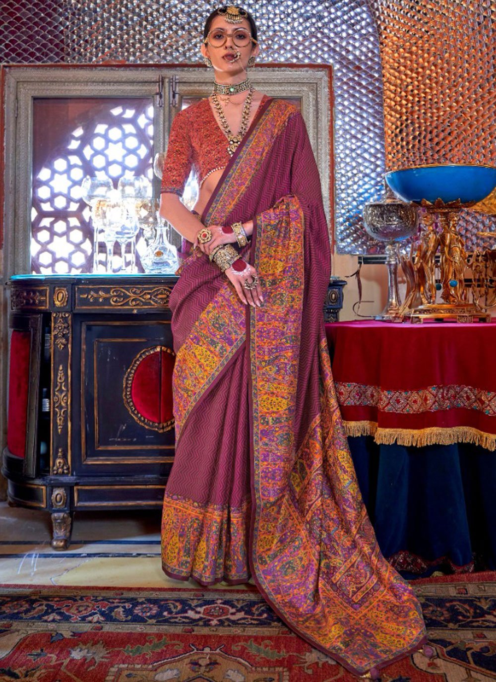 Exclusive soft Banarasi Magenta colour Naylon Silk Beautiful top Saree With copper Zari Work/Indian Traditional Wedding Wear handloom Saree