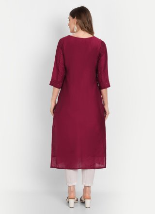 Magenta Chanderi Silk Embroidered Work Designer Kurti for Women