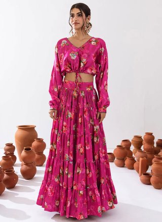 Magenta Chinon Readymade Lehenga Choli with Digital Print Work for Women