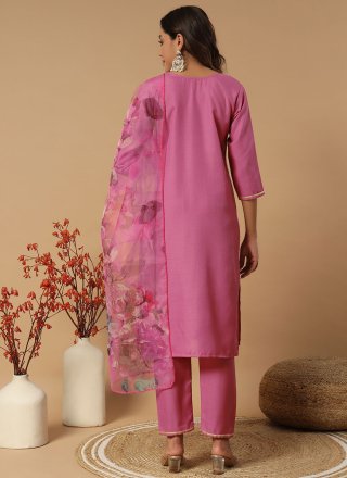 Magenta Cotton Readymade Salwar Suit with Embroidered and Zari Work