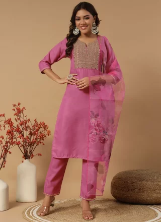 Magenta Cotton Readymade Salwar Suit with Embroidered and Zari Work