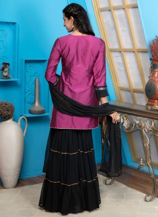 Magenta Cotton Silk Embroidered, Thread and Zari Work Salwar Suit