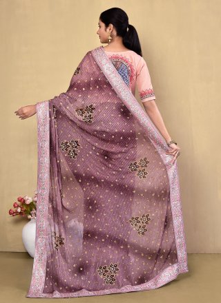 Magenta Georgette Contemporary Sari with Hand Work for Women
