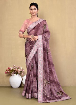Magenta Georgette Contemporary Sari with Hand Work for Women