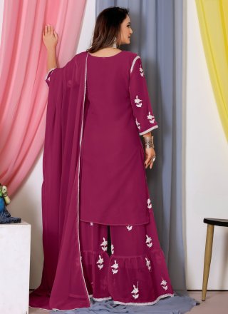 Magenta Georgette Salwar Suit with Embroidered and Thread Work for Ceremonial