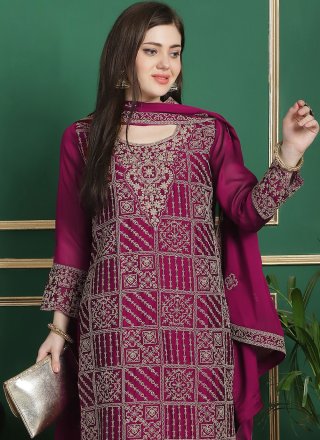 Magenta Georgette Salwar Suit with Embroidered Work for Ceremonial
