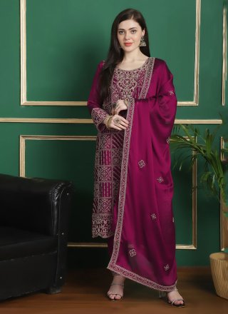 Magenta Georgette Salwar Suit with Embroidered Work for Ceremonial