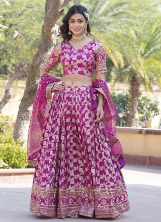 Magenta Jacquard Lehenga Choli with Embroidered and Sequins Work