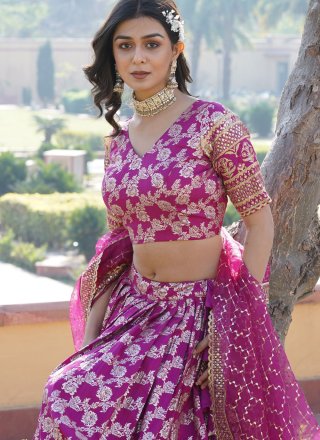 Magenta Jacquard Lehenga Choli with Embroidered and Sequins Work