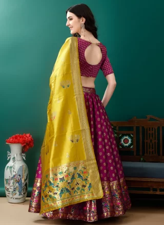 Magenta Jacquard Silk Jacquard Work Lehenga Choli