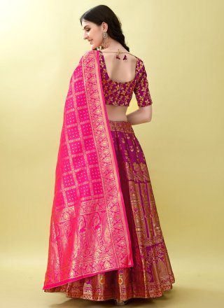 Magenta Jacquard Silk Lehenga Choli with Jacquard Work for Festival