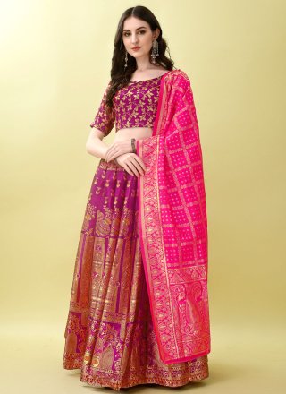 Magenta Jacquard Silk Lehenga Choli with Jacquard Work for Festival