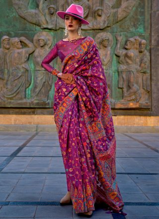 Magenta Organza Weaving Work Contemporary Saree