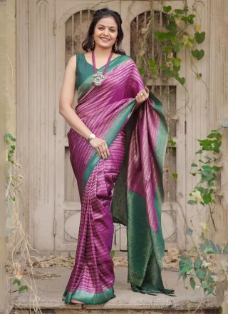 Magenta Silk Jacquard Work Classic Sari