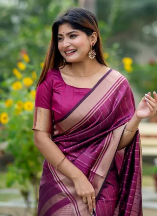 Magenta Tussar Silk Woven Work Trendy Saree for Women