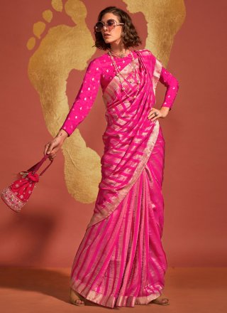 Magenta Viscose Trendy Saree with Weaving Work for Ceremonial