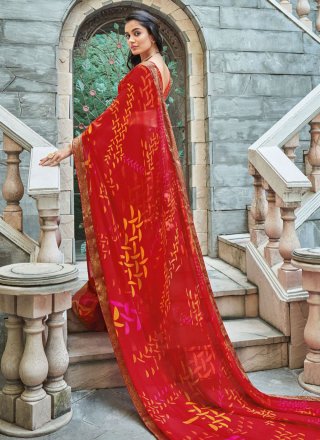 Magnetic Red Georgette Classic Saree with Print Work
