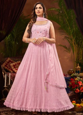 Trending | Pink Designer Chiffon Buttons Gown and Pink Designer Chiffon  Buttons Designer Gown Online Shopping