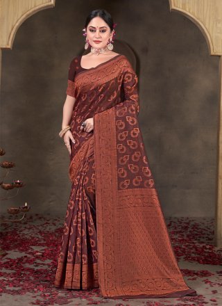 Majestic Maroon Cotton Casual Saree with Fancy Work