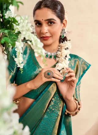 Malbari Silk Designer Saree In Firozi