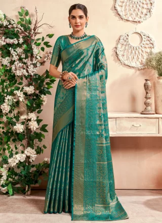 Malbari Silk Designer Saree In Firozi