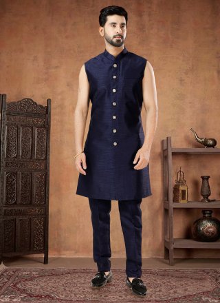 Maroon and Blue Jacquard Indo Western
