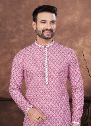 Maroon and Off White Rayon Embroidered Work Kurta Mens Wear for Casual