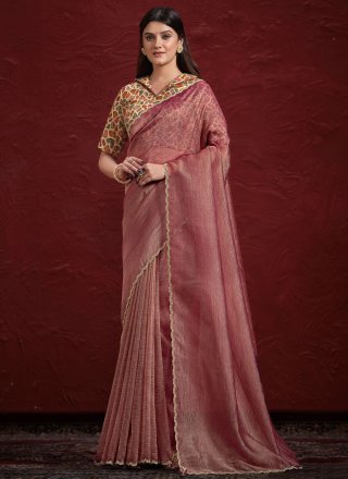 Maroon and Rani Banarasi Silk Patch Border and Cut Work Trendy Saree for Ceremonial