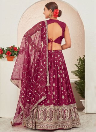 Maroon and Rani Pure Dola Readymade Lehenga Choli with Embroidered and Jacquard Work for Women
