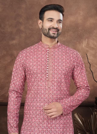 Maroon and Red Rayon Kurta Mens Wear with Digital Print and Embroidered Work for Men