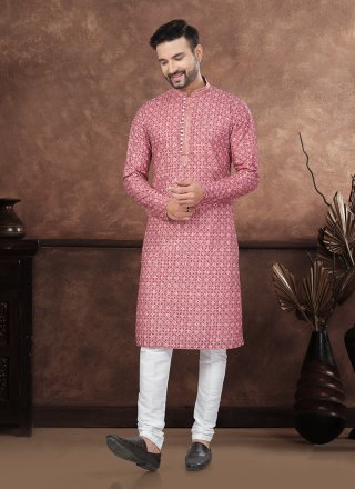 Maroon and Red Rayon Kurta Mens Wear with Digital Print and Embroidered Work for Men