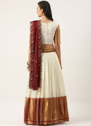 Maroon and White Silk Lehenga Choli In Plain for Ceremonial