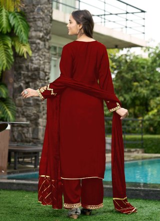 Maroon Art Silk Embroidered Work Salwar Suit