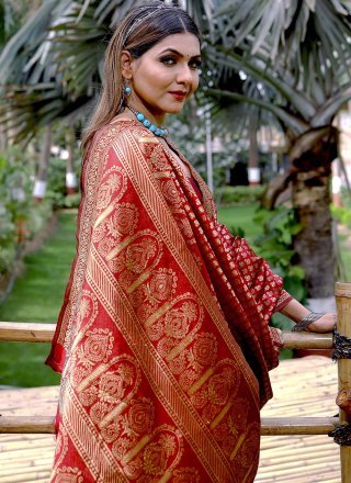 Maroon Banarasi Silk Woven Work Trendy Saree