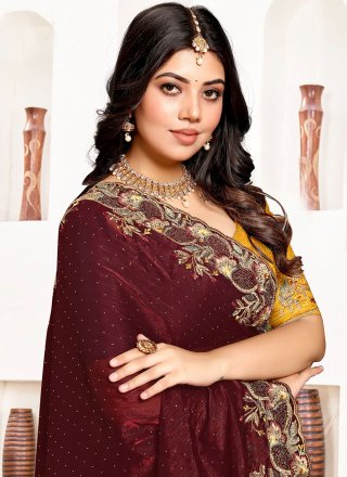 Maroon Banglori Silk Designer Saree with Embroidered and Zari Work
