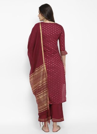 Maroon Chanderi Embroidered Work Palazzo Salwar Suit for Women