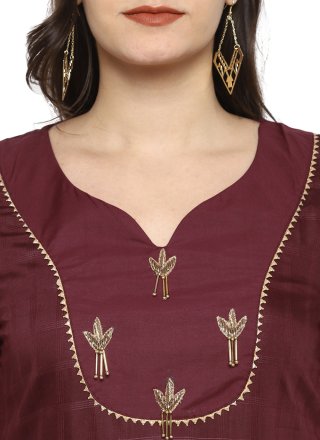 Maroon Chanderi Palazzo Salwar Suit with Embroidered Work