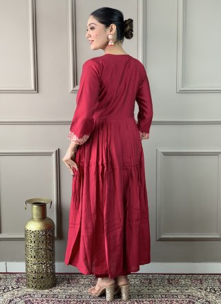 Maroon Chanderi Pant Style Suit