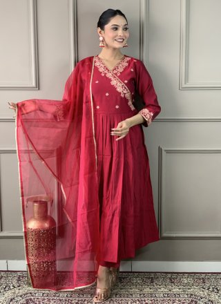 Maroon Chanderi Pant Style Suit