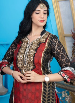 Maroon Chanderi Silk Fancy and Stone Work Readymade Salwar Suit