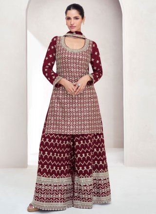 Maroon Chinon Readymade Salwar Suit