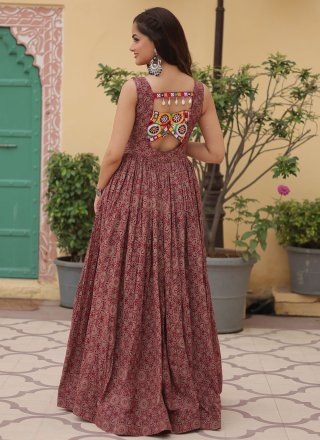 Maroon Cotton Print Work  Designer Gown