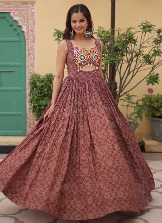 Maroon Cotton Print Work  Designer Gown