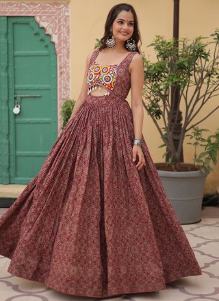 Maroon Cotton Print Work  Designer Gown