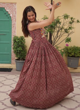 Maroon Cotton Print Work  Designer Gown