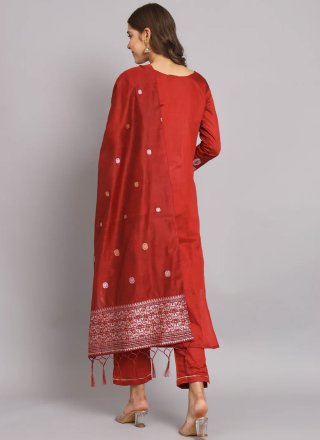 Maroon Cotton Silk Salwar Suit with Woven Work