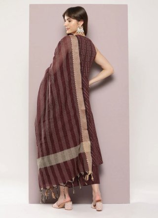 Maroon Cotton Strips Print Work Salwar Suit for Ceremonial